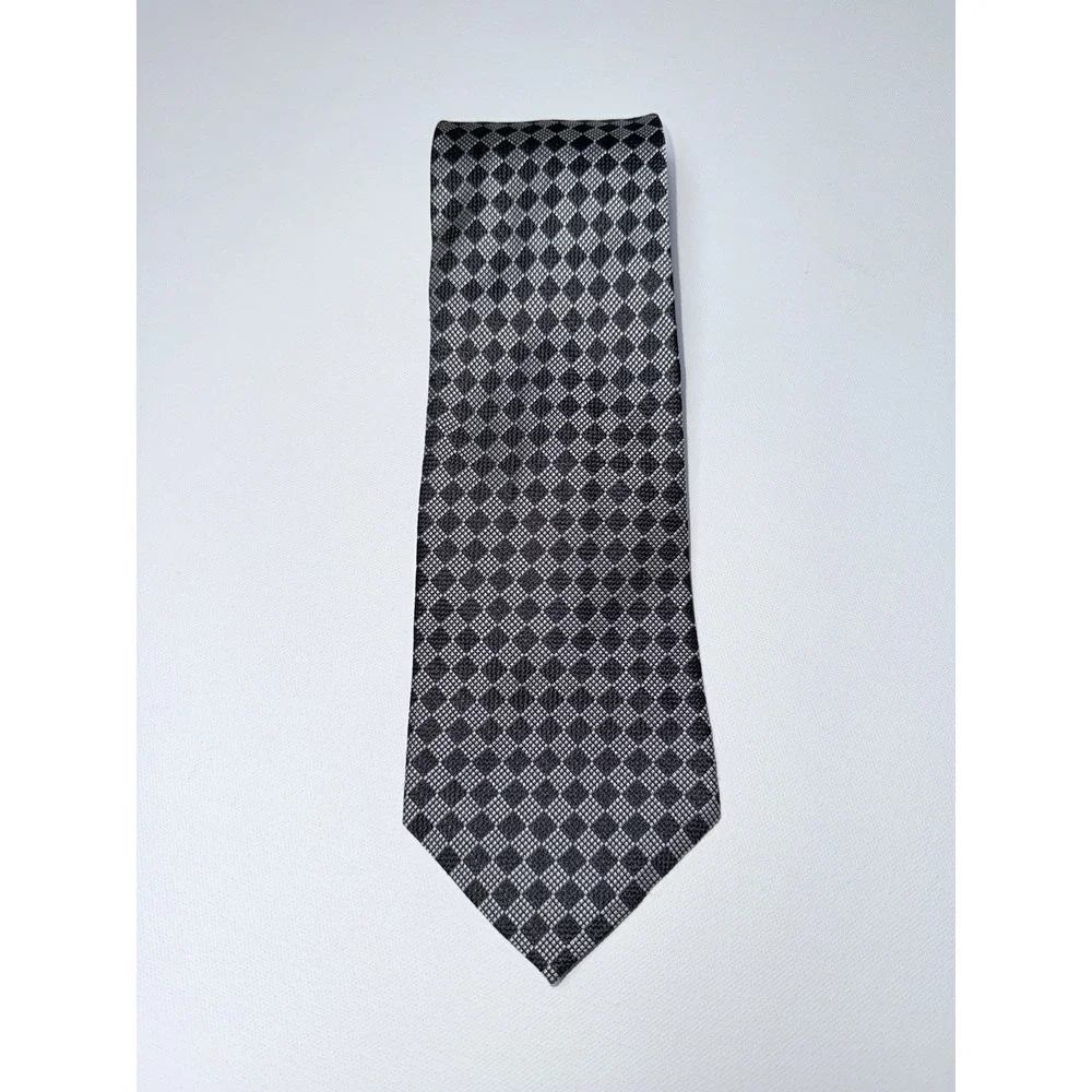 Lauren Ralph‎ Lauren Vintage Silk Tie Gray/Black Geometric Diamond RLL